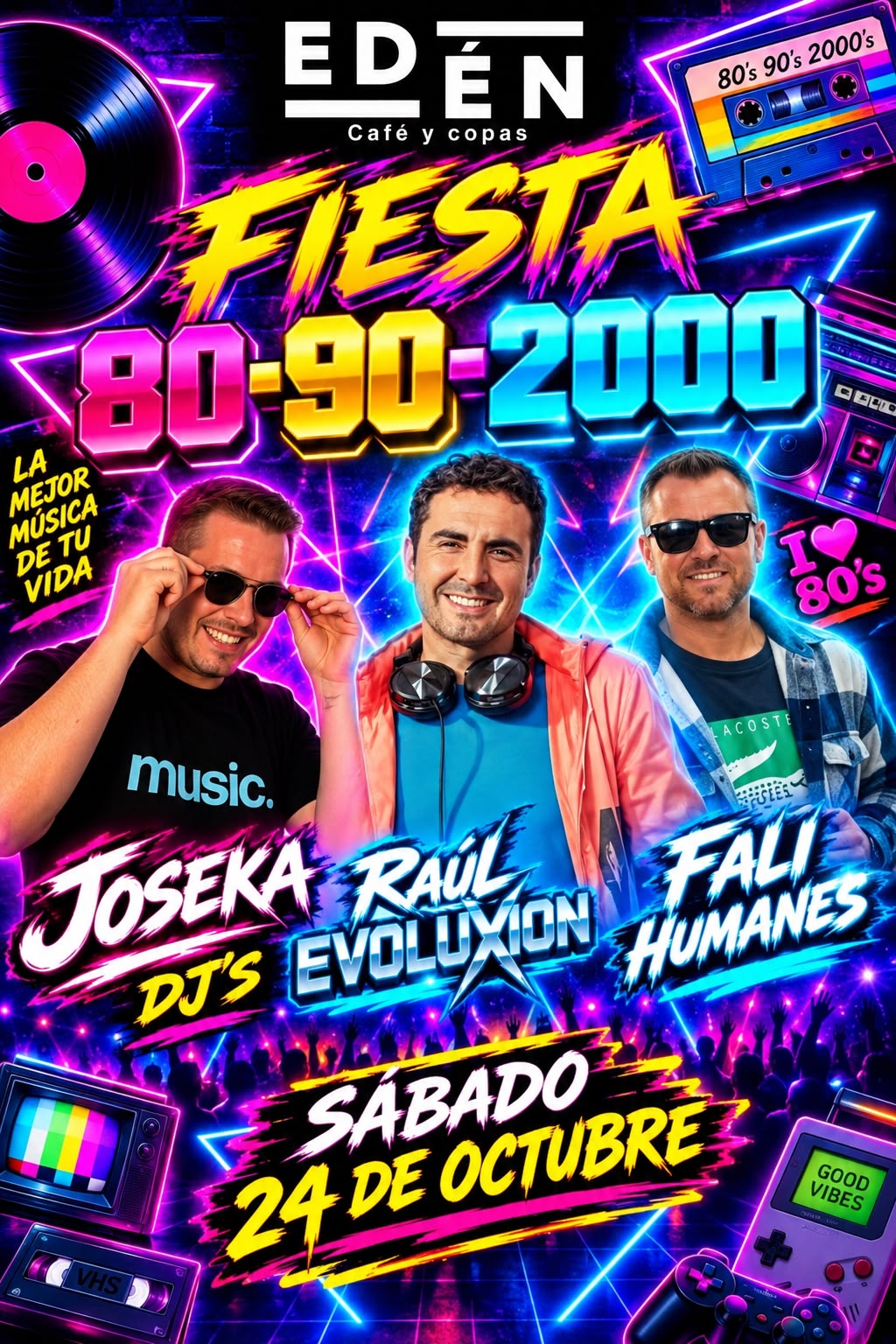 Fiesta de los 80, 90 y 2000 en Eden Café y Copas de Pedrera este sábado